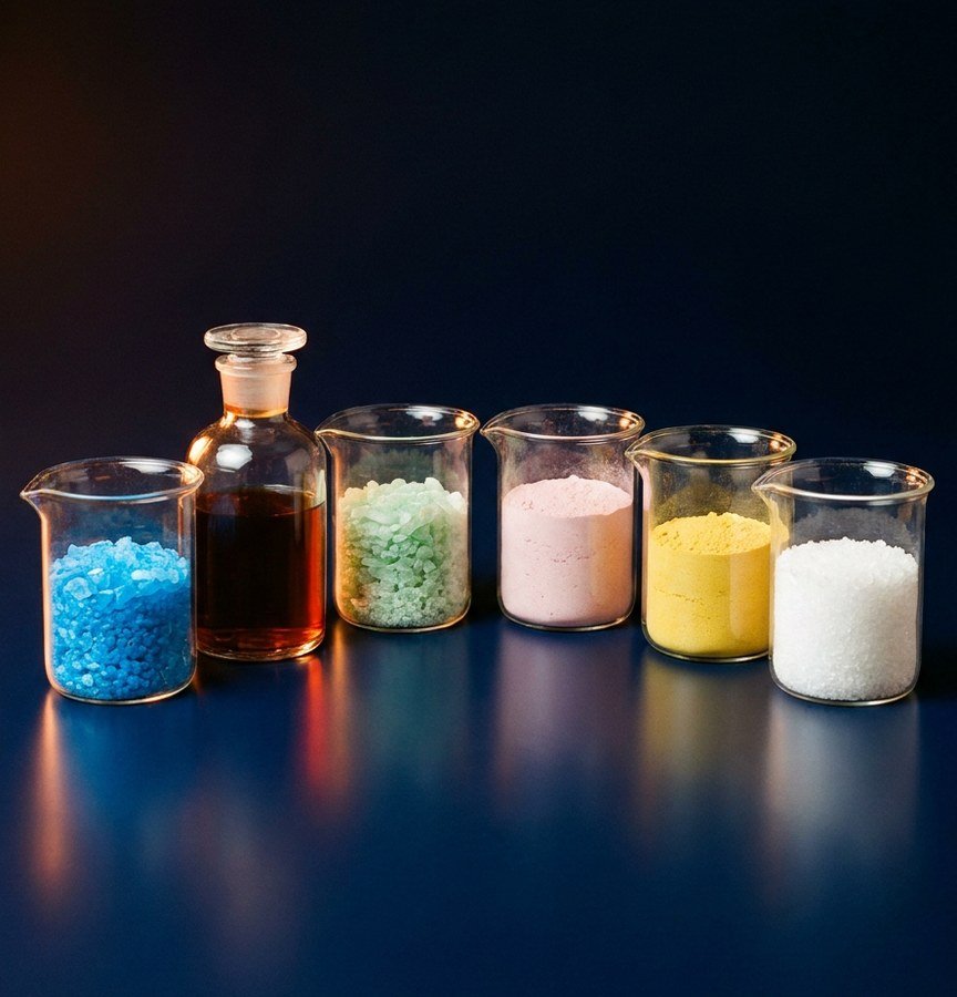 Range of industrial chemicals: copper sulphate, ferric sulphate liquid, ferrous sulphate, manganese sulphate, poly aluminium chloride and sodium bromide
